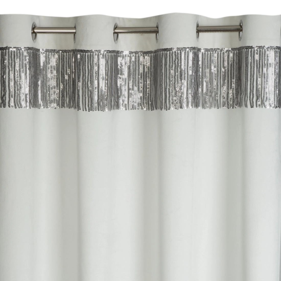 Záves 140x250 cm zamatový biely, strieborný na kovové krúžky JASPER