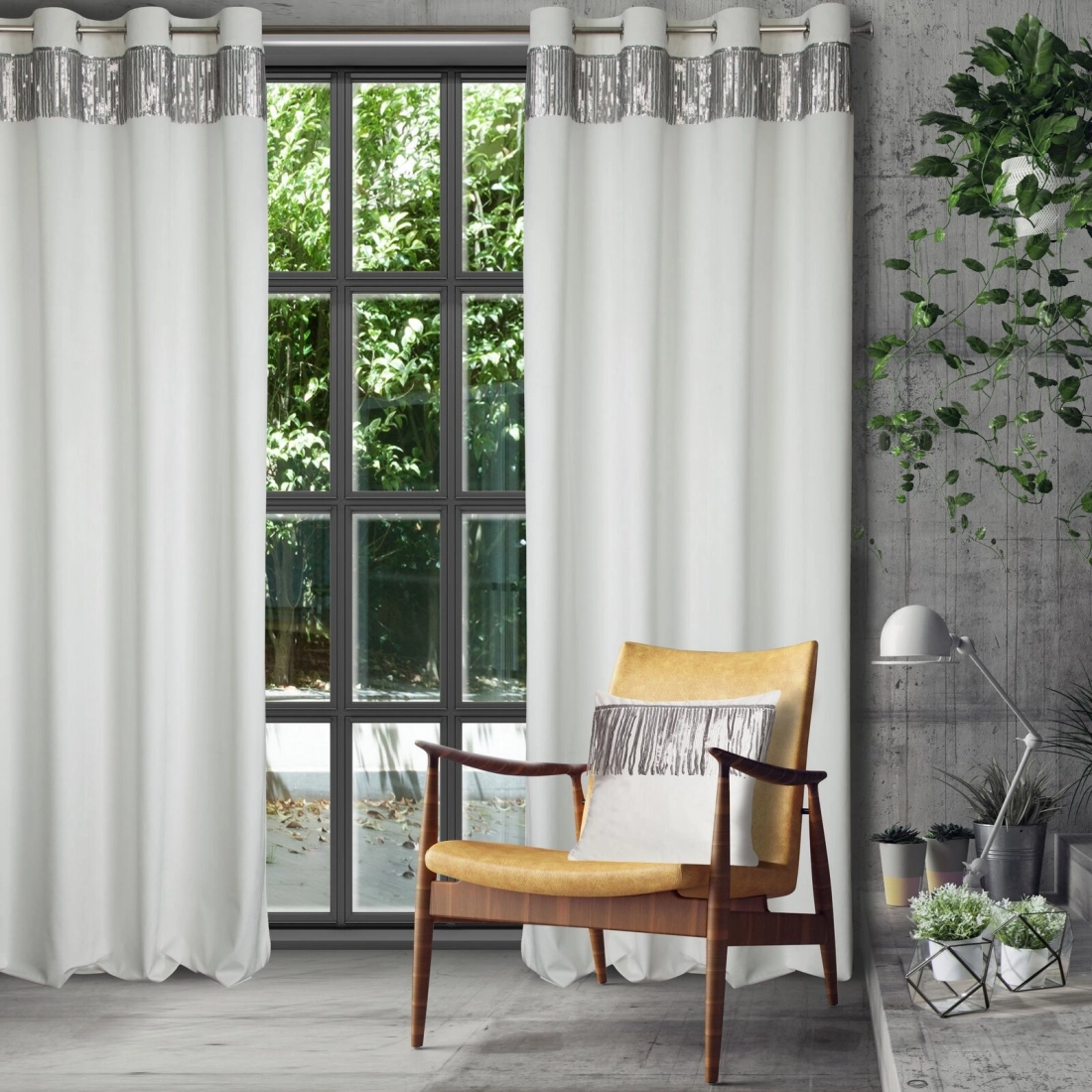 Záves 140x250 cm zamatový biely, strieborný na kovové krúžky JASPER