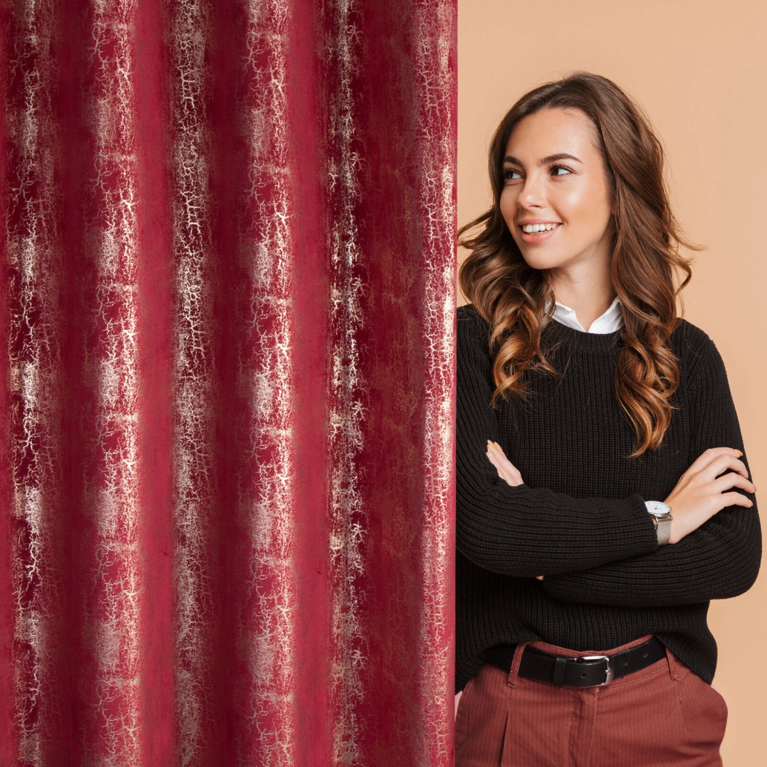 Záves 140x250 cm zamatový bordový šampanský na kovové krúžky INGRID