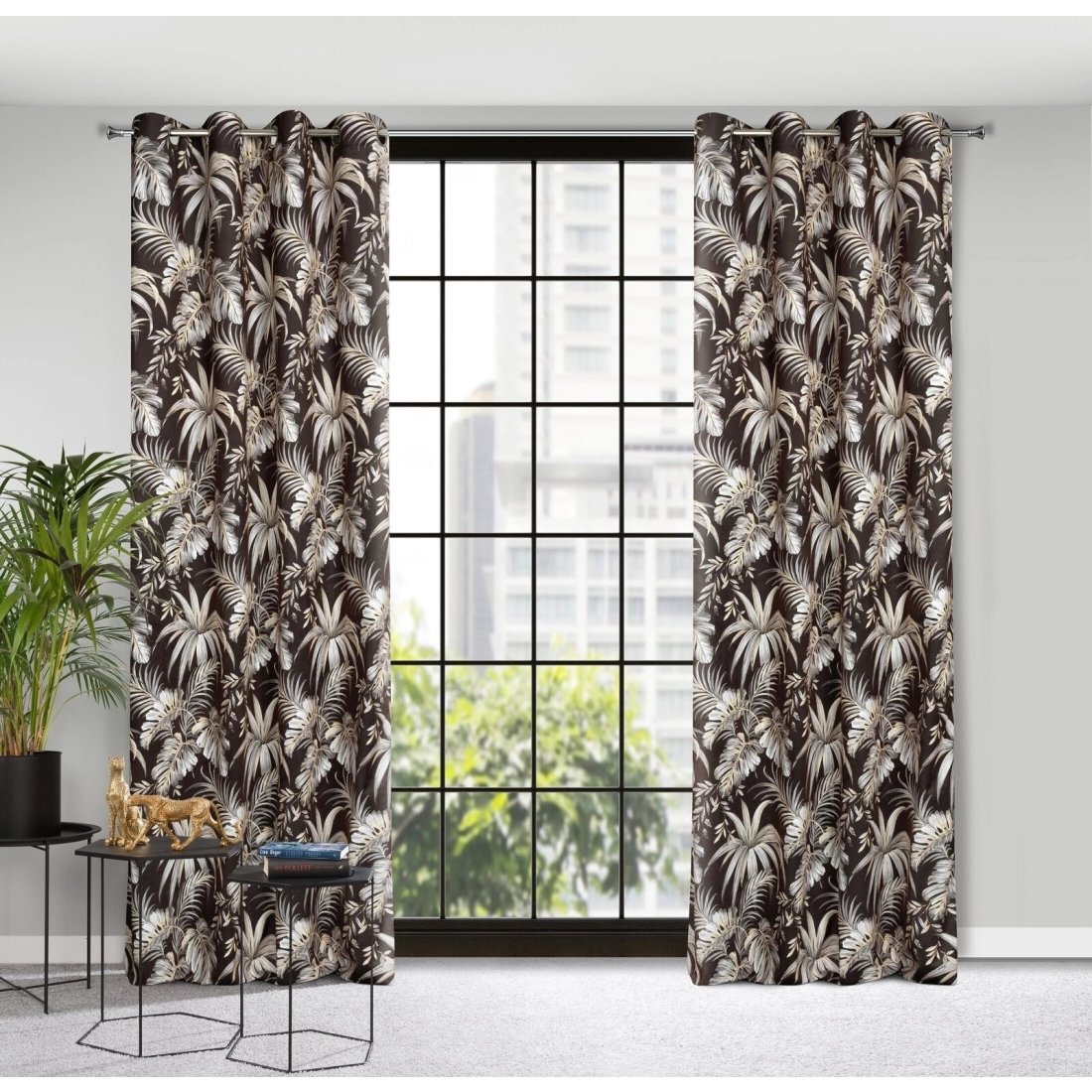 Závěs 140x250 cm sametový černo-béžový na kovových kroužcích MAGI