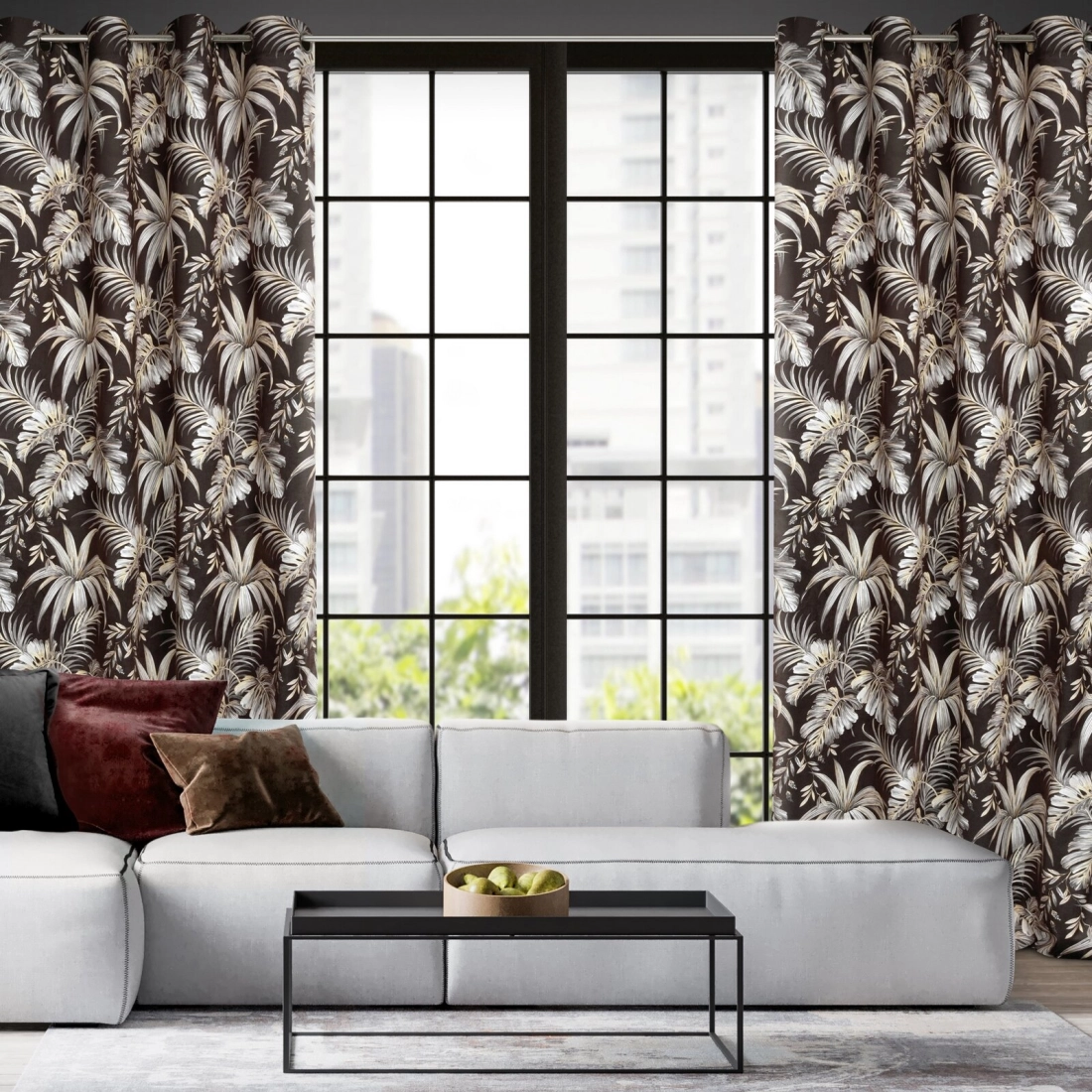 Závěs 140x250 cm sametový černo-béžový na kovových kroužcích MAGI