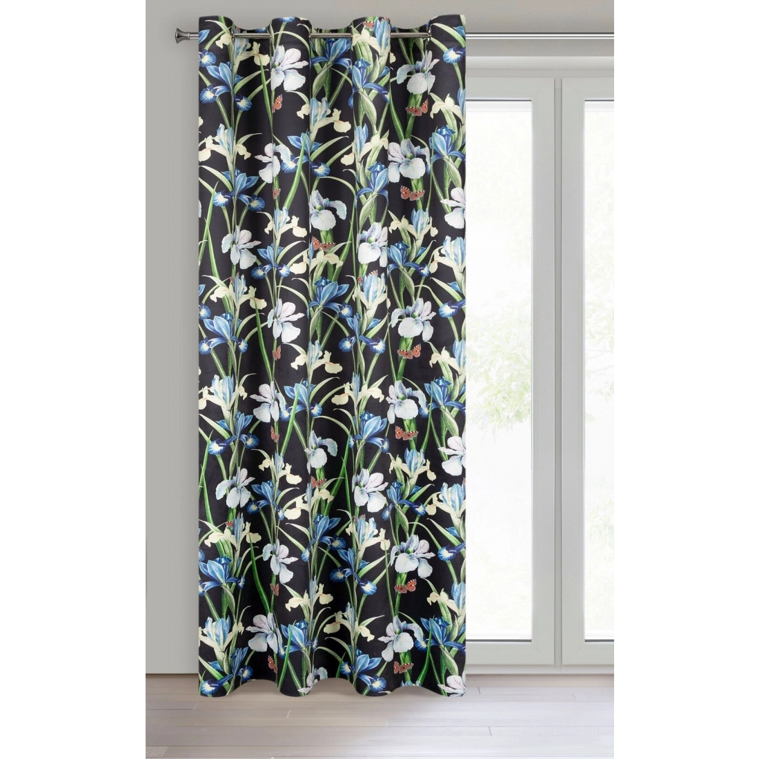 Záves 140x250 cm zamatový čierno-modrý na kovové krúžky MAJA