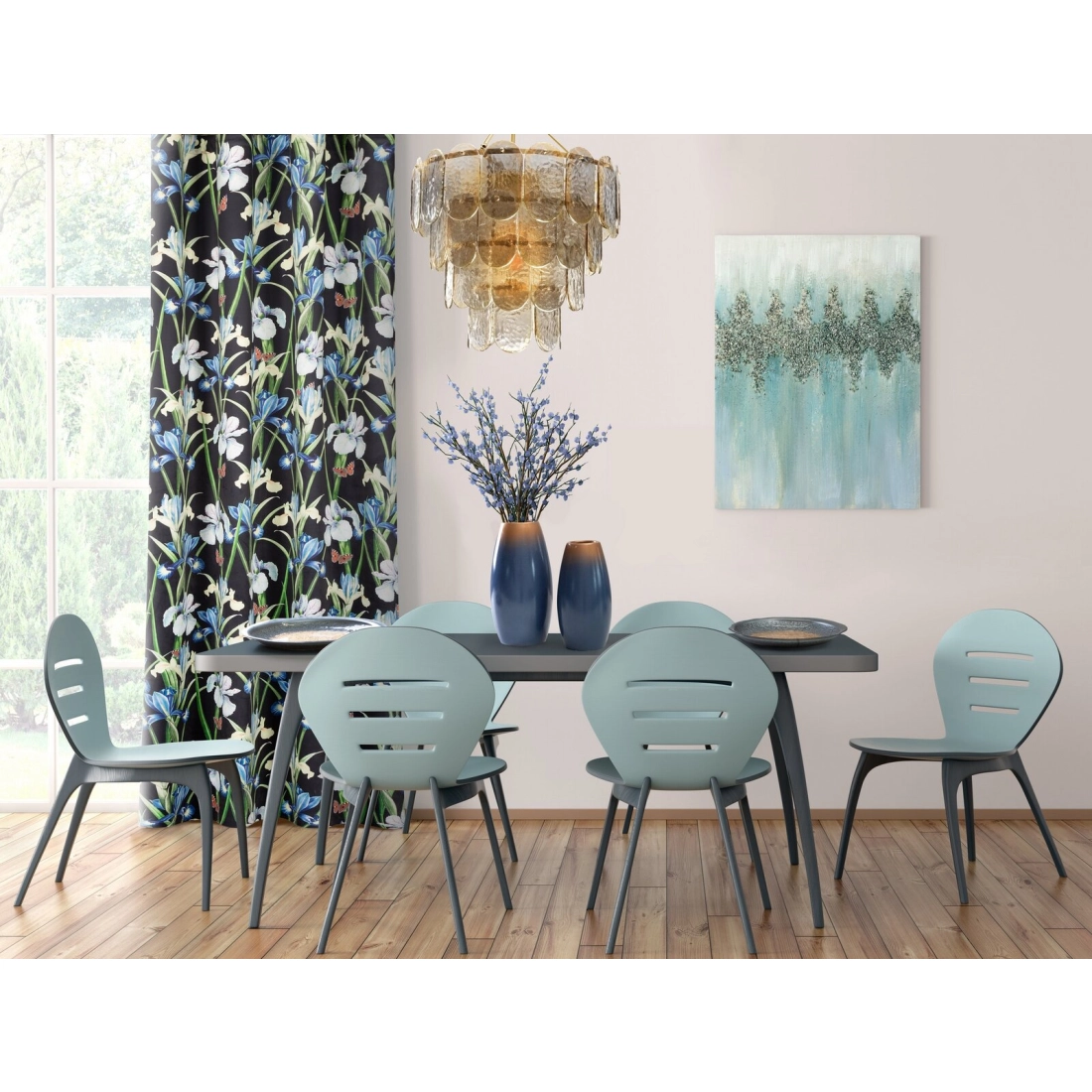 Záves 140x250 cm zamatový čierno-modrý na kovové krúžky MAJA