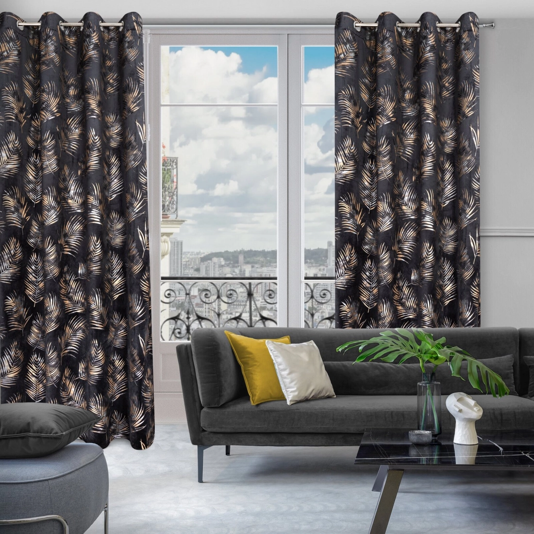 Záves 140x250 cm zamatový čierno šampanský na kovové krúžky GLORIA 2