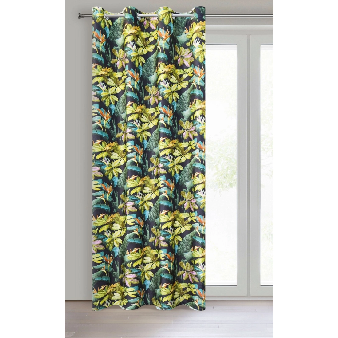 Záves 140x250 cm zamatový čierno-zelený na kovové krúžky LIVY