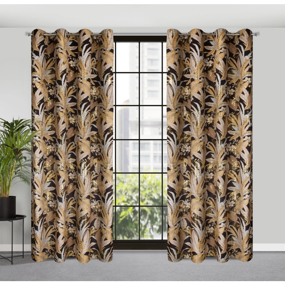 Záves 140x250 cm zamatový čierno zlatý na kovové krúžky ADEL