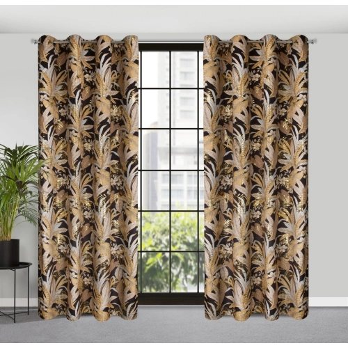 Záves 140x250 cm zamatový čierno zlatý na kovové krúžky ADEL