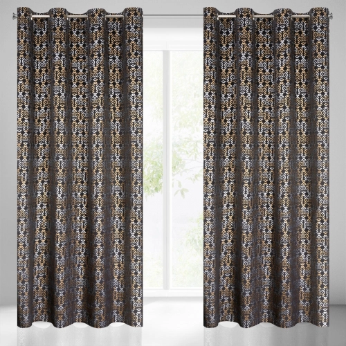 Záves 140x250 cm zamatový čierno-zlatý na kovové krúžky LAURA