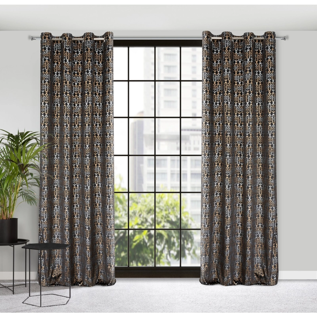 Záves 140x250 cm zamatový čierno-zlatý na kovové krúžky LAURA