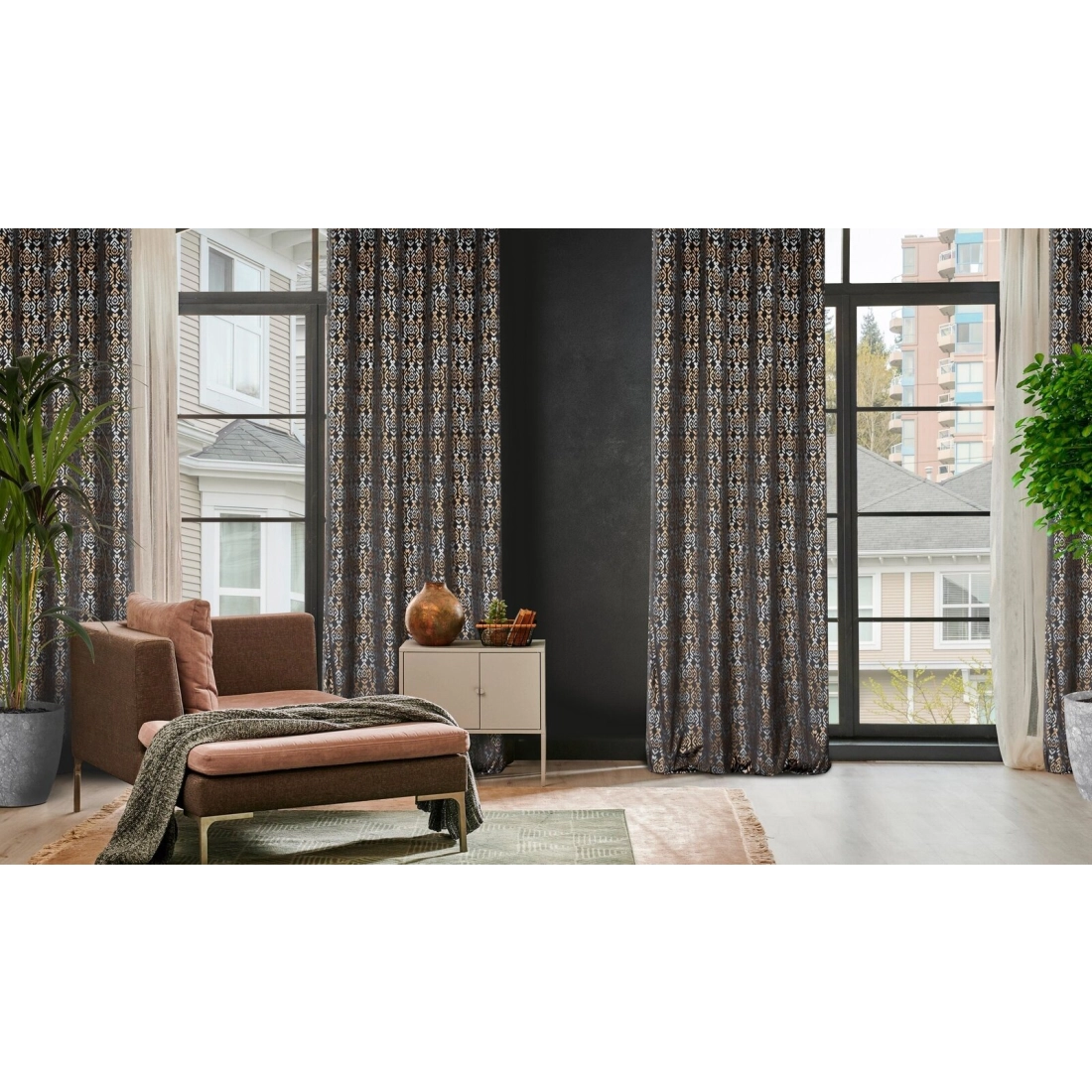 Záves 140x250 cm zamatový čierno-zlatý na kovové krúžky LAURA