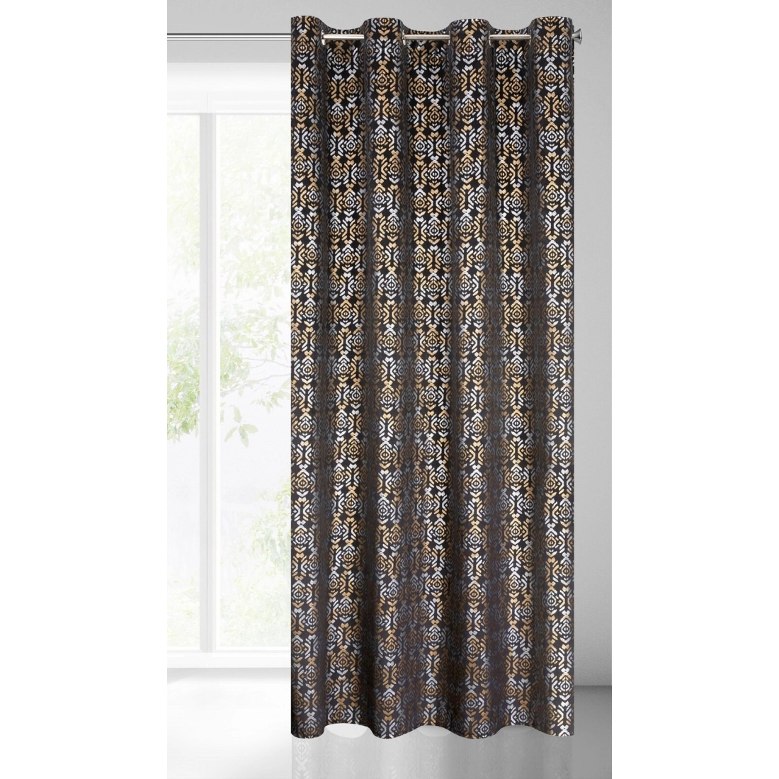 Záves 140x250 cm zamatový čierno-zlatý na kovové krúžky LAURA