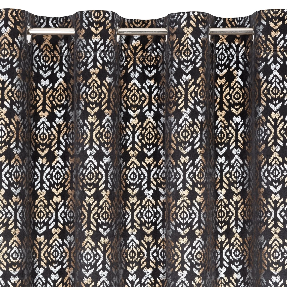 Záves 140x250 cm zamatový čierno-zlatý na kovové krúžky LAURA