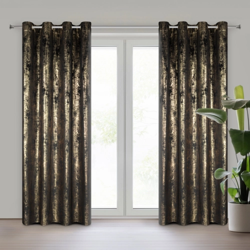 Záves 140x250 cm zamatový čierno zlatý na kovové krúžky RENIA