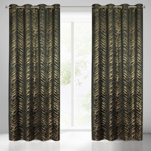 Záves 140x250 cm zamatový čierno-zlatý na kovové krúžky SARA