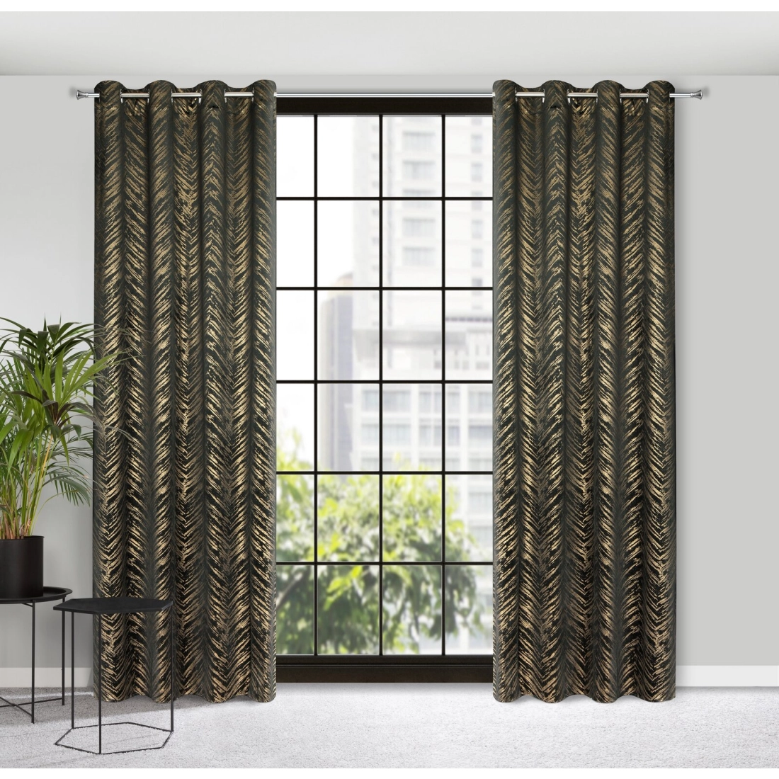 Záves 140x250 cm zamatový čierno-zlatý na kovové krúžky SARA