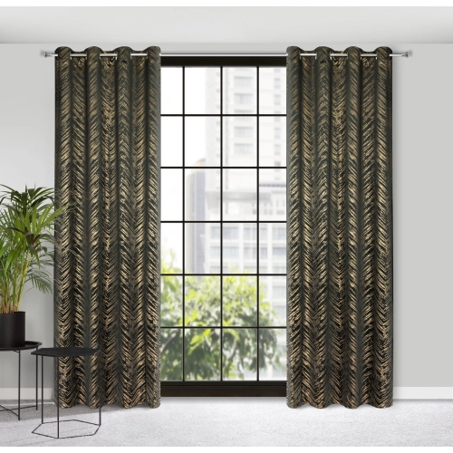 Záves 140x250 cm zamatový čierno-zlatý na kovové krúžky SARA