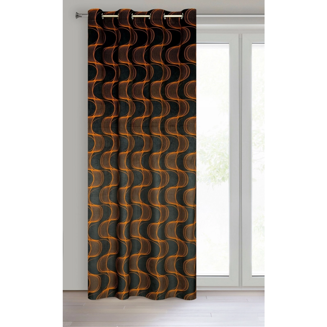 Záves 140x250 cm zamatový čierny, hrdzavý na kovové krúžky POLA