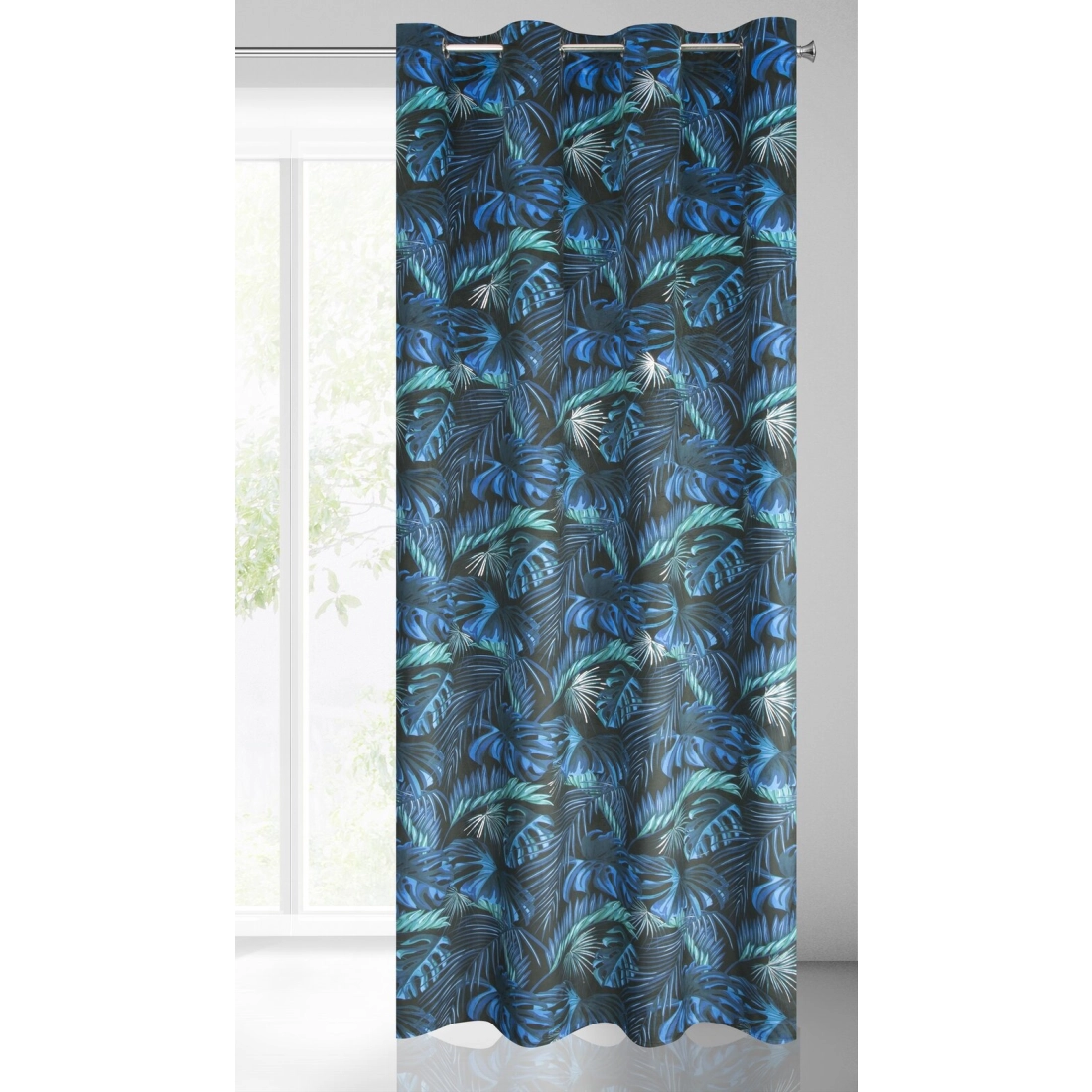 Záves 140x250 cm zamatový čierny, modrý na kovové krúžky LAVIN