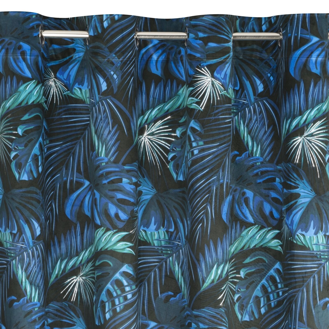 Záves 140x250 cm zamatový čierny, modrý na kovové krúžky LAVIN