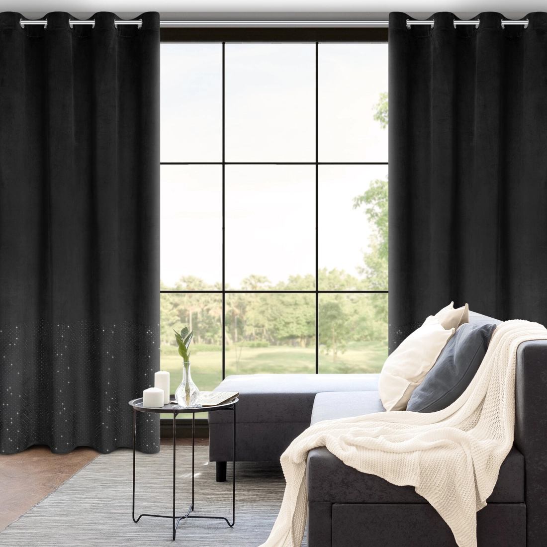 Záves 140x250 cm zamatový čierny na kovové krúžky ARIADNA