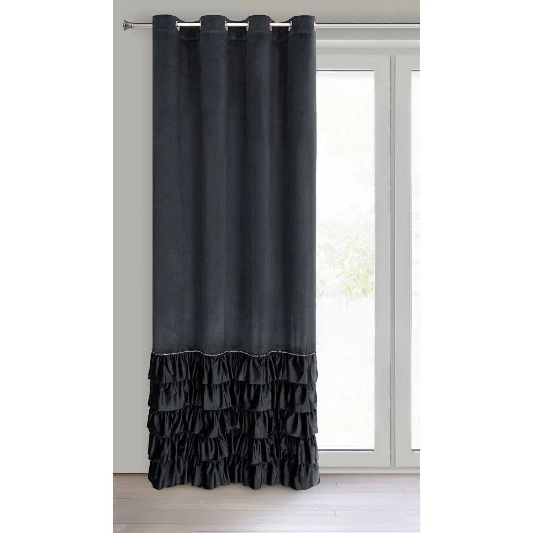 Záves 140x250 cm zamatový čierny na kovové krúžky CARLI