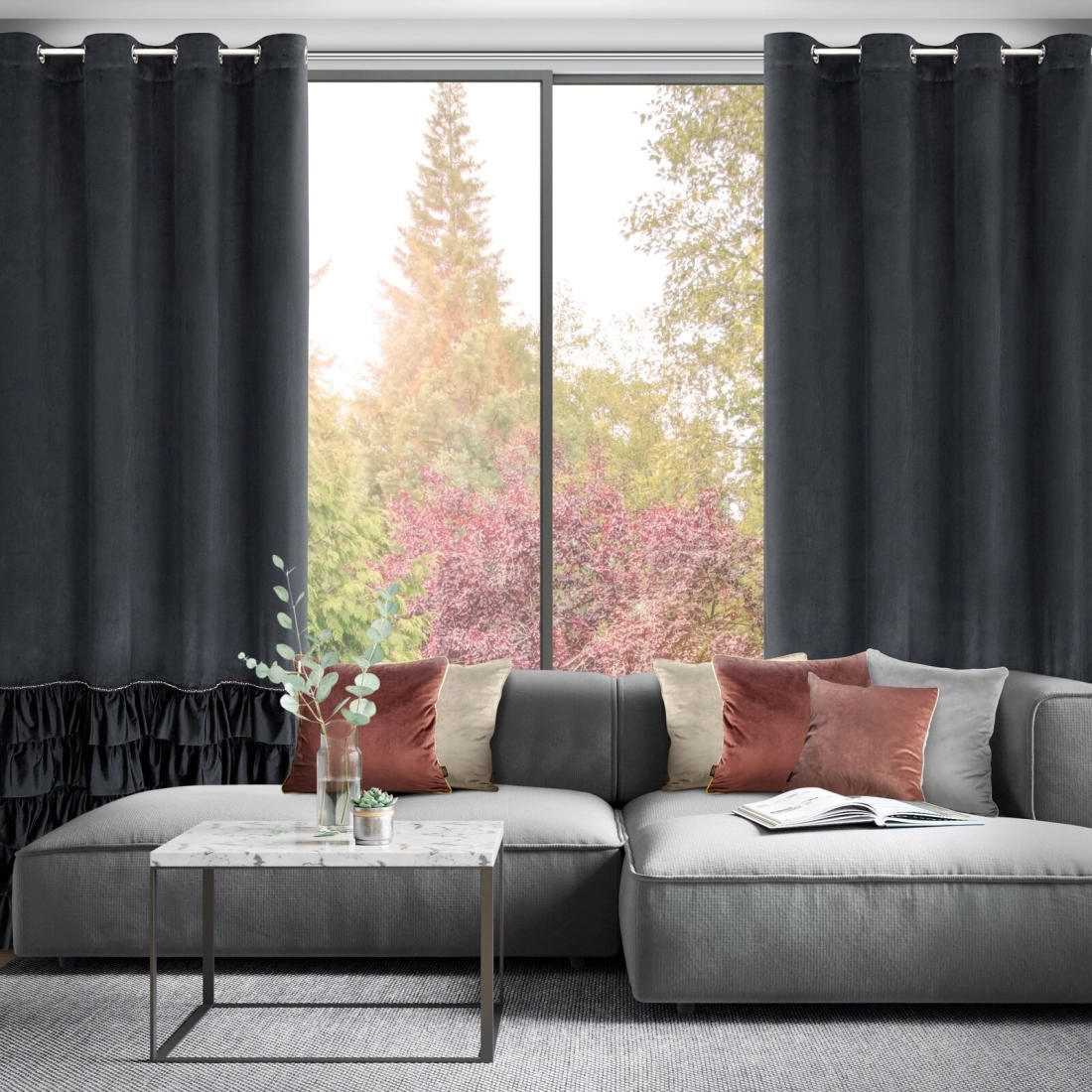 Záves 140x250 cm zamatový čierny na kovové krúžky CARLI