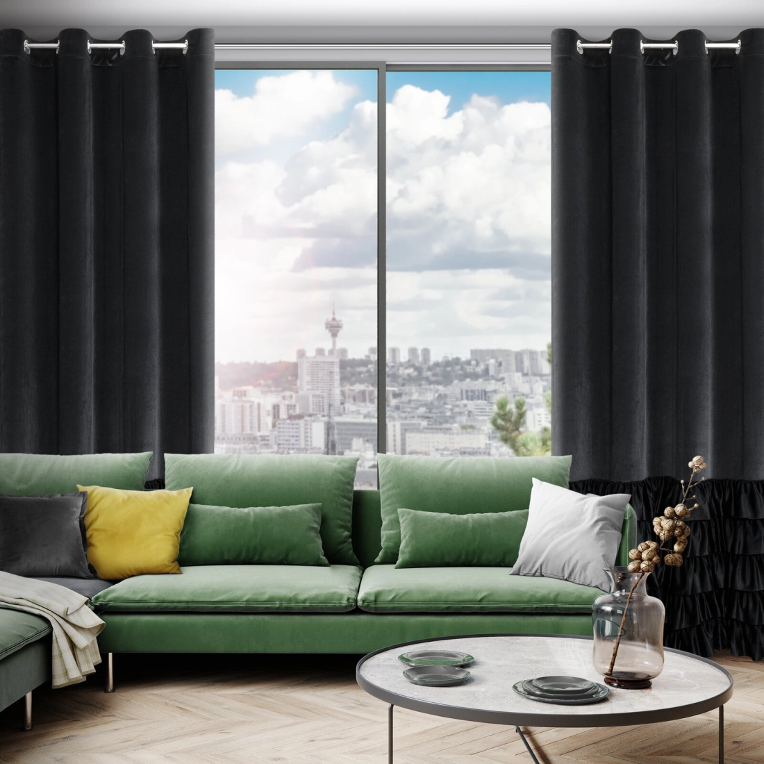 Záves 140x250 cm zamatový čierny na kovové krúžky DANI