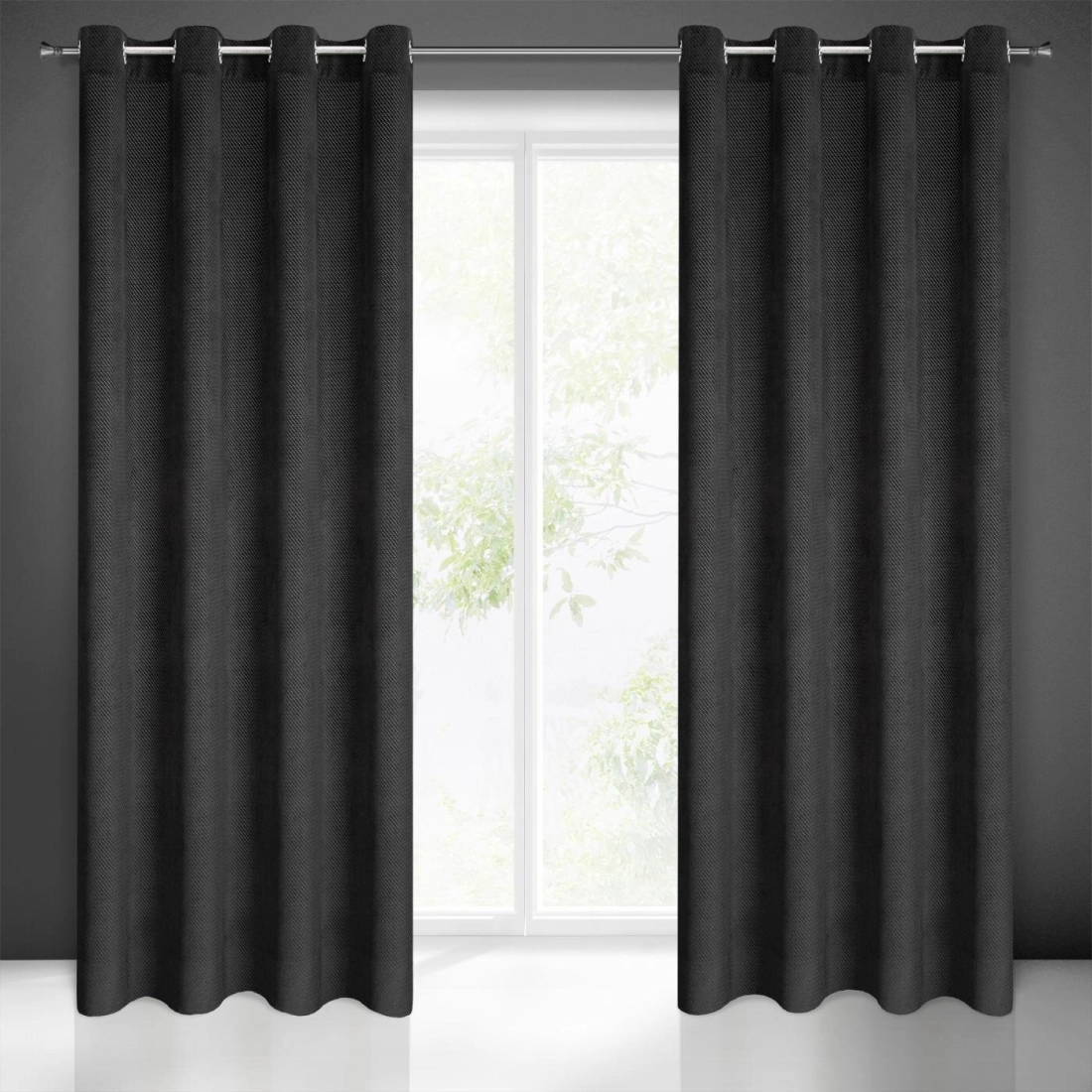 Závěs 140 x 250 cm sametový černý na kovových kroužcích ELIZA