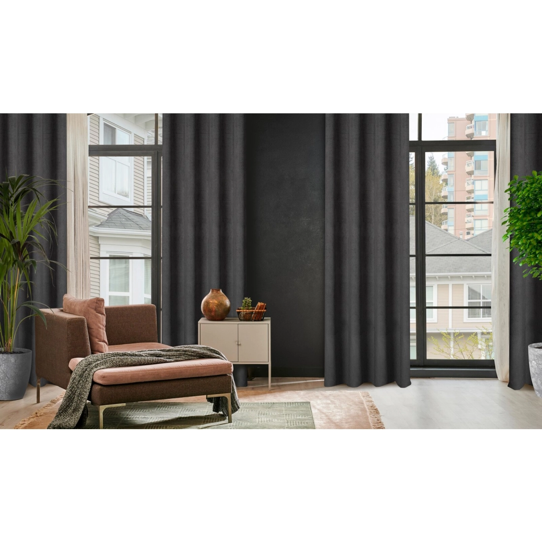 Závěs 140 x 250 cm sametový černý na kovových kroužcích ELIZA