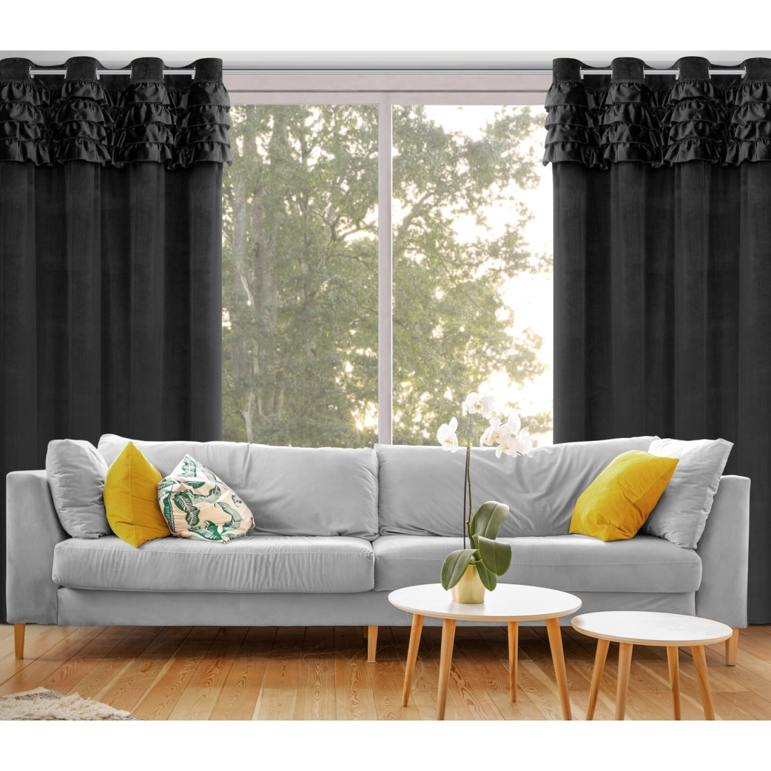 Záves 140x250 cm zamatový čierny na kovové krúžky ERIN