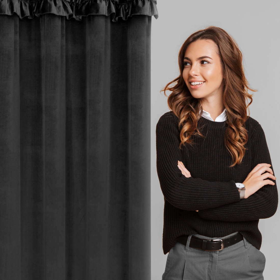 Záves 140x250 cm zamatový čierny na kovové krúžky ERIN