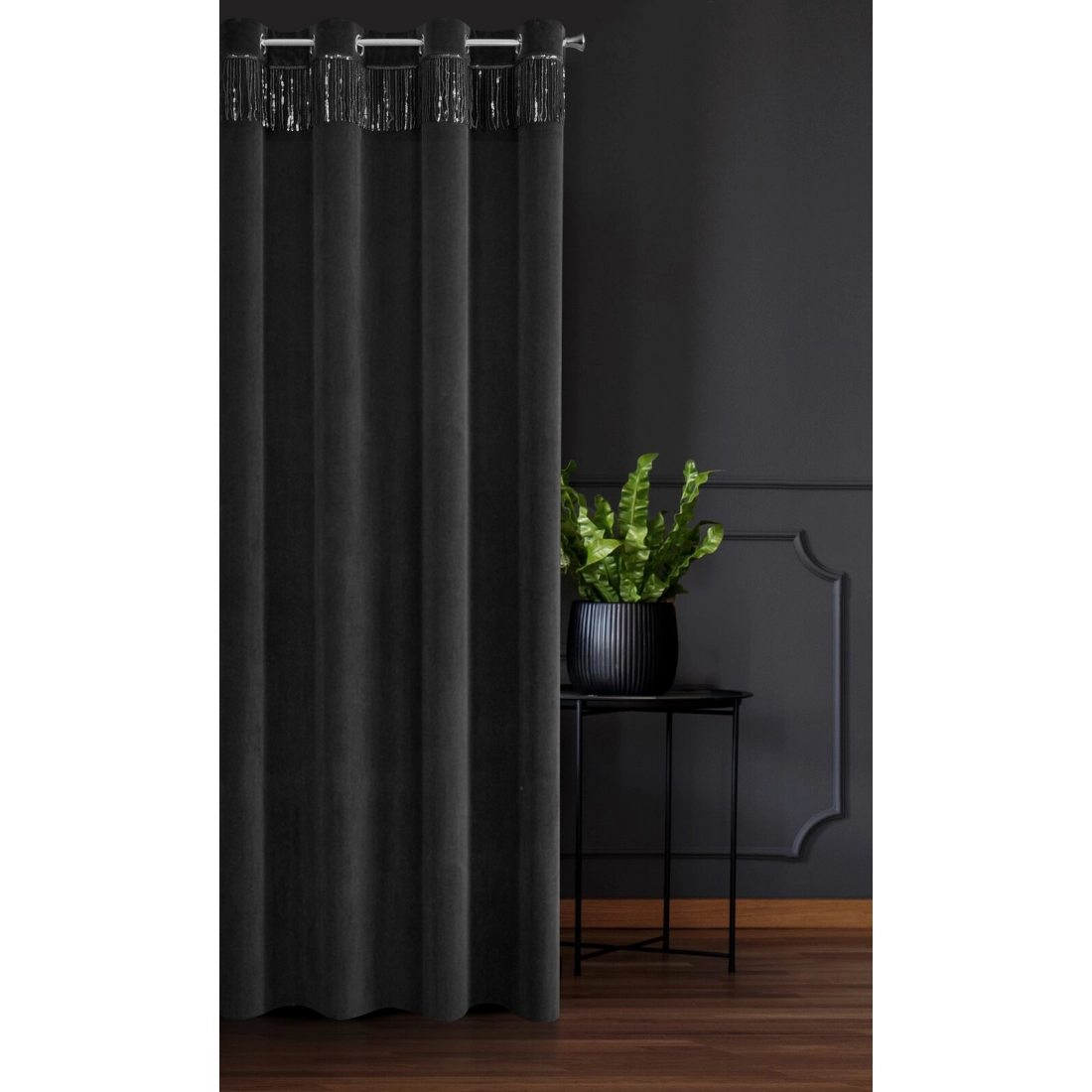 Záves 140x250 cm zamatový čierny na kovové krúžky JASPER