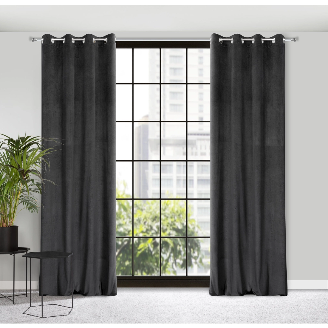 Záves 140x250 cm zamatový čierny na kovové krúžky LILI