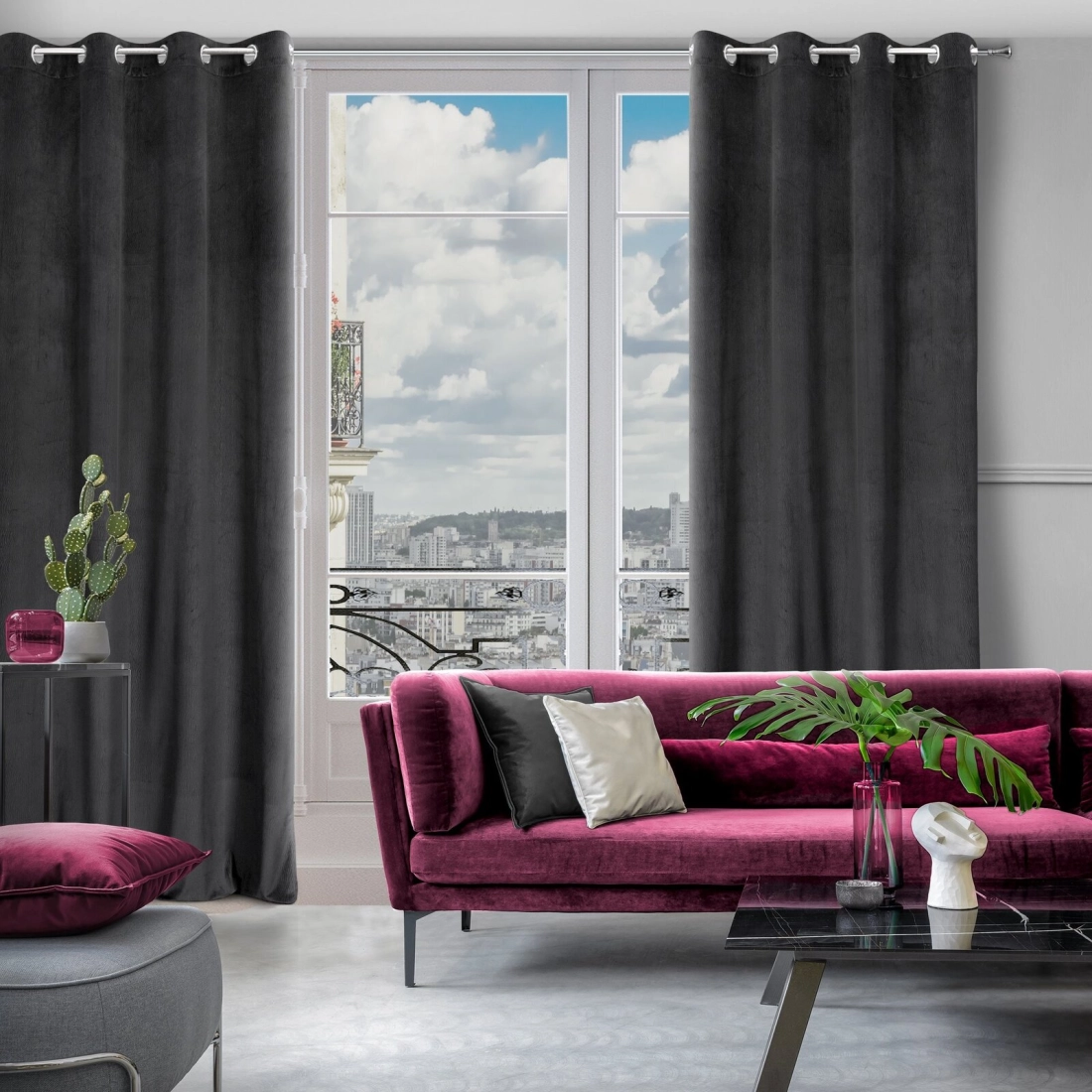 Záves 140x250 cm zamatový čierny na kovové krúžky LILI