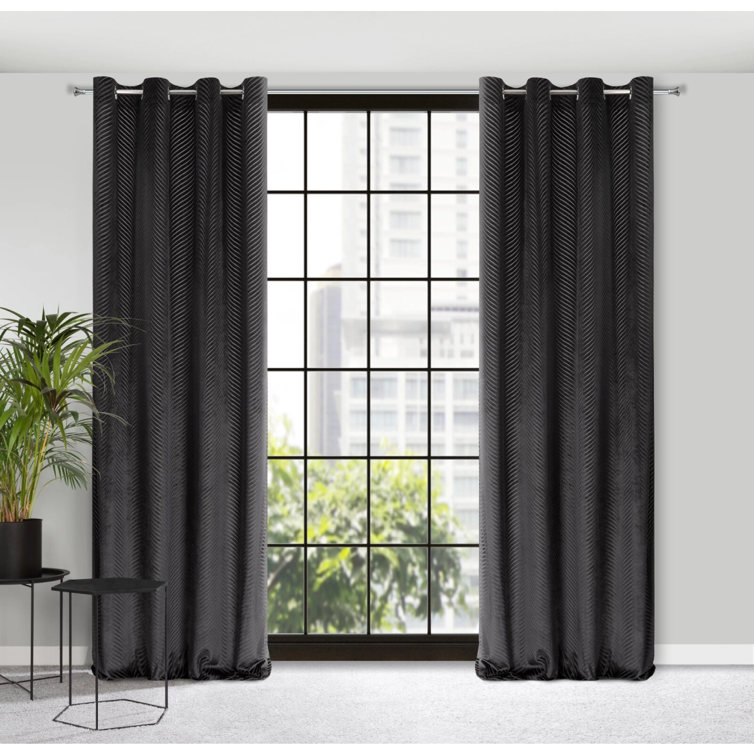 Záves 140x250 cm zamatový čierny na kovové krúžky LUSSI