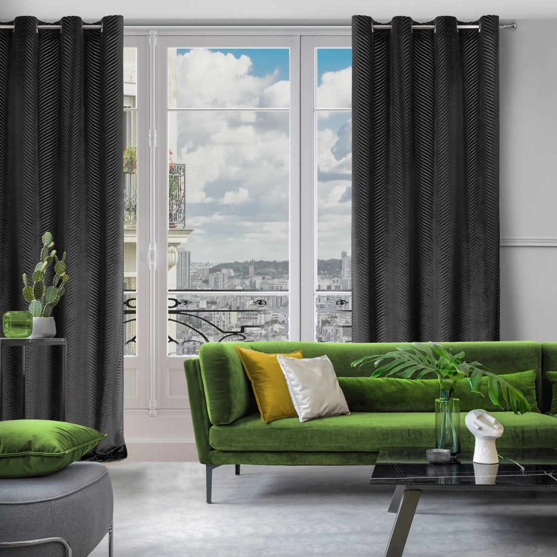 Záves 140x250 cm zamatový čierny na kovové krúžky LUSSI