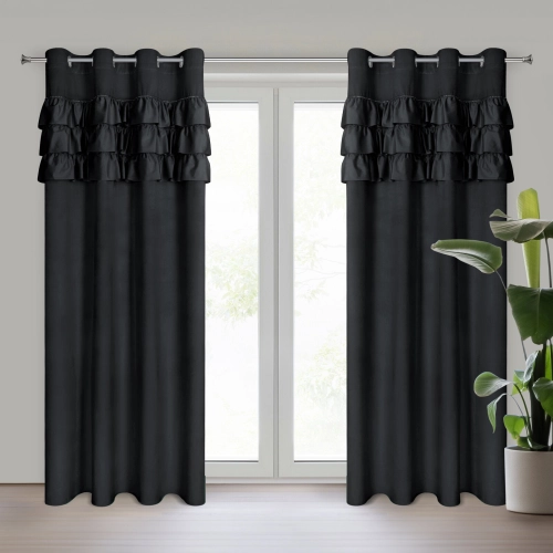 Záves 140x250 cm zamatový čierny na kovové krúžky SAMI