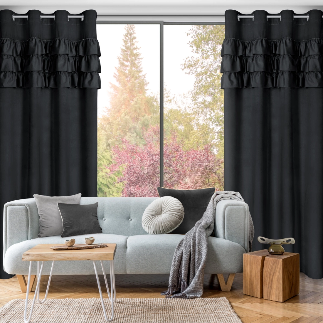 Záves 140x250 cm zamatový čierny na kovové krúžky SAMI