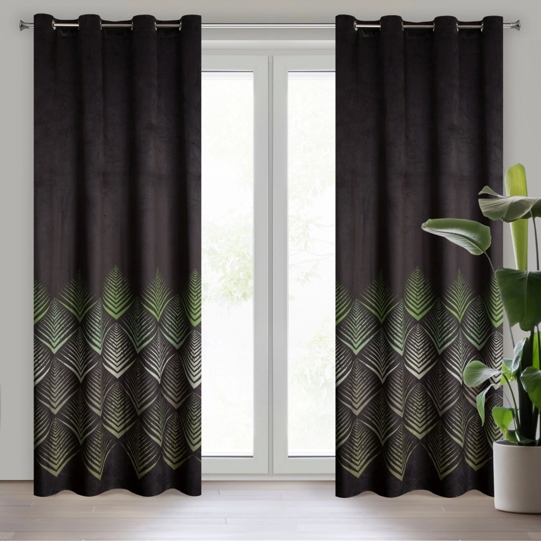 Záves 140x250 cm zamatový čierny, olivový na kovové krúžky ANGELINA