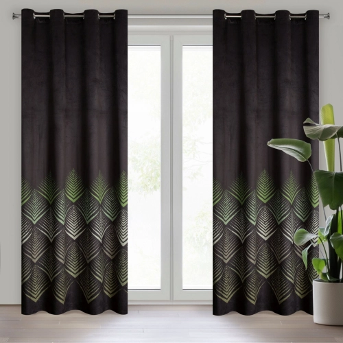 Záves 140x250 cm zamatový čierny, olivový na kovové krúžky ANGELINA