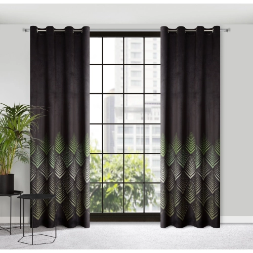 Záves 140x250 cm zamatový čierny, olivový na kovové krúžky ANGELINA