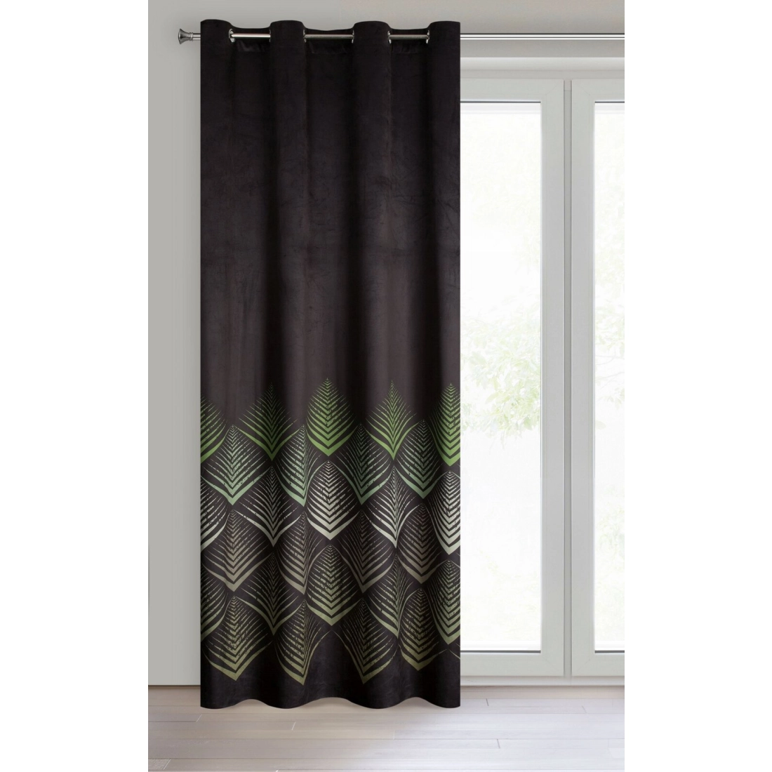 Záves 140x250 cm zamatový čierny, olivový na kovové krúžky ANGELINA