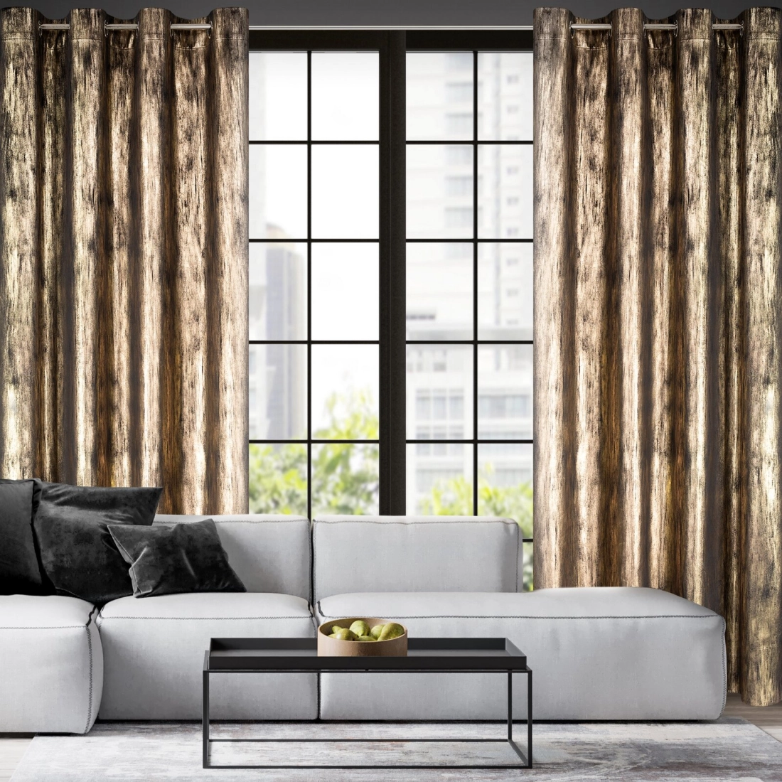 Záves 140x250 cm zamatový čierny, šampanský na kovové krúžky EMILA