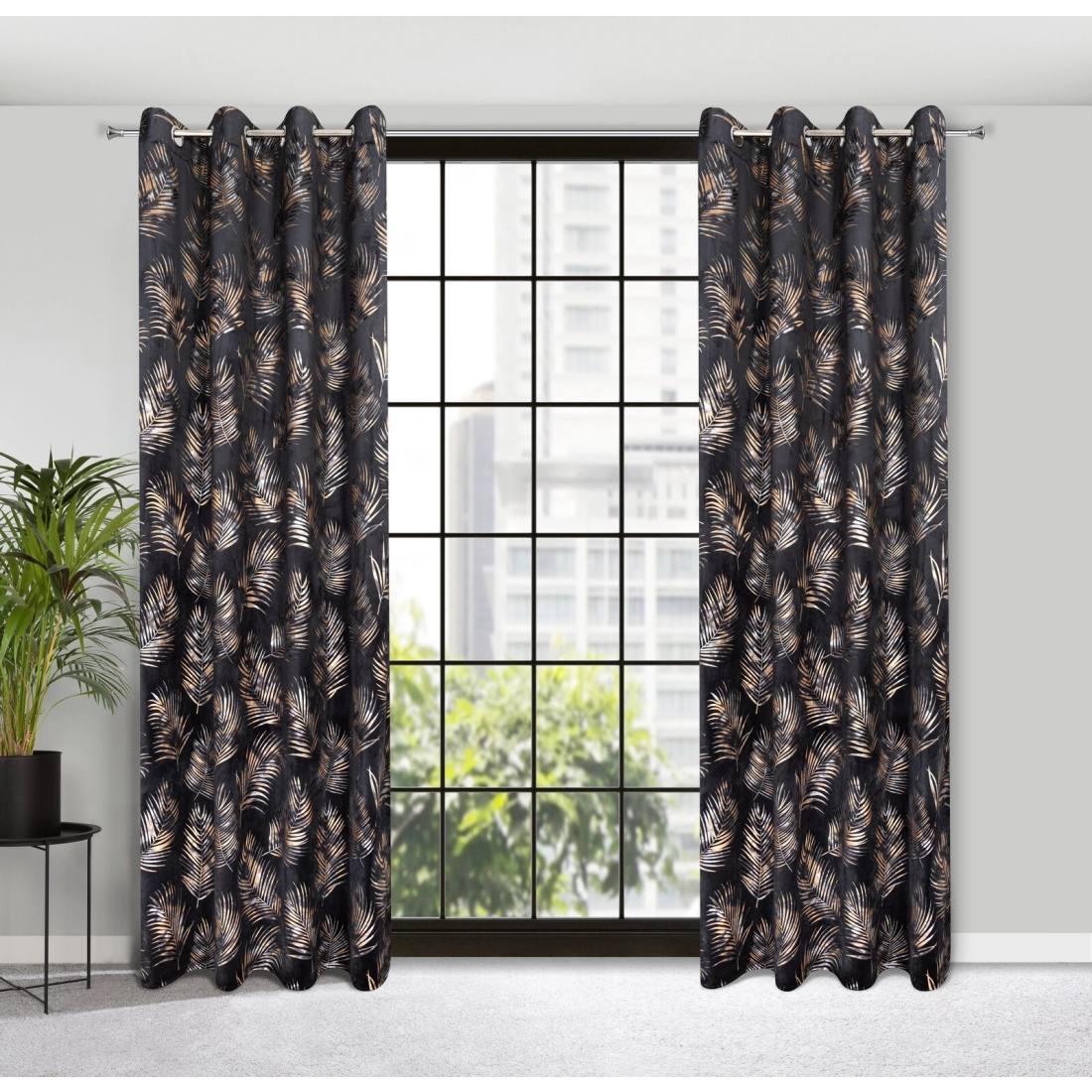 Záves 140x250 cm zamatový čierny, šampanský na kovové krúžky GLORIA