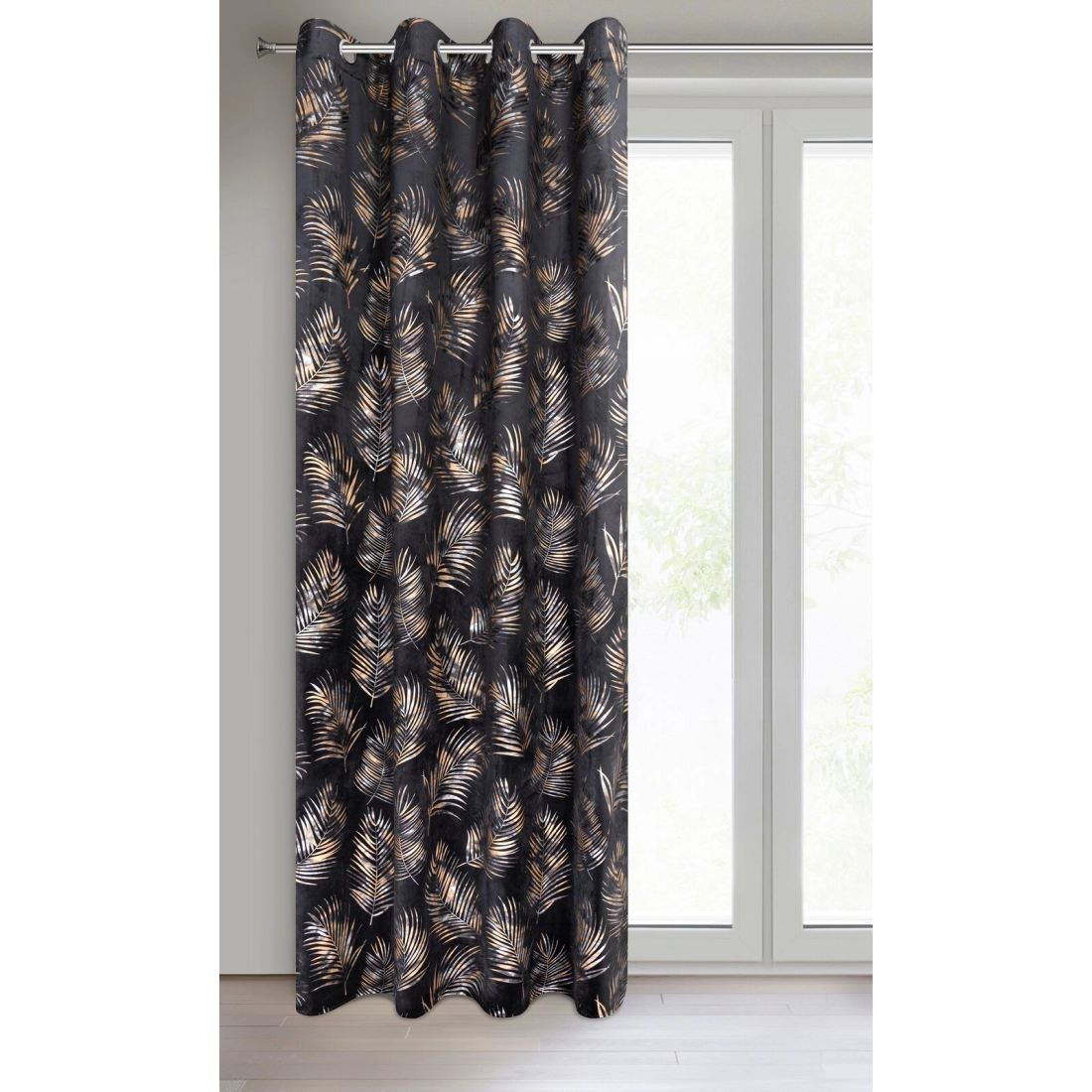 Záves 140x250 cm zamatový čierny, šampanský na kovové krúžky GLORIA