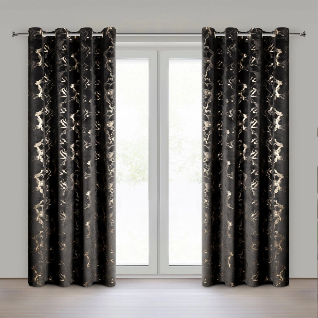 Záves 140x250 cm zamatový čierny šampanský na kovové krúžky RAJA