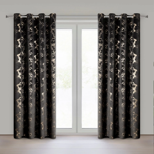 Záves 140x250 cm zamatový čierny šampanský na kovové krúžky RAJA