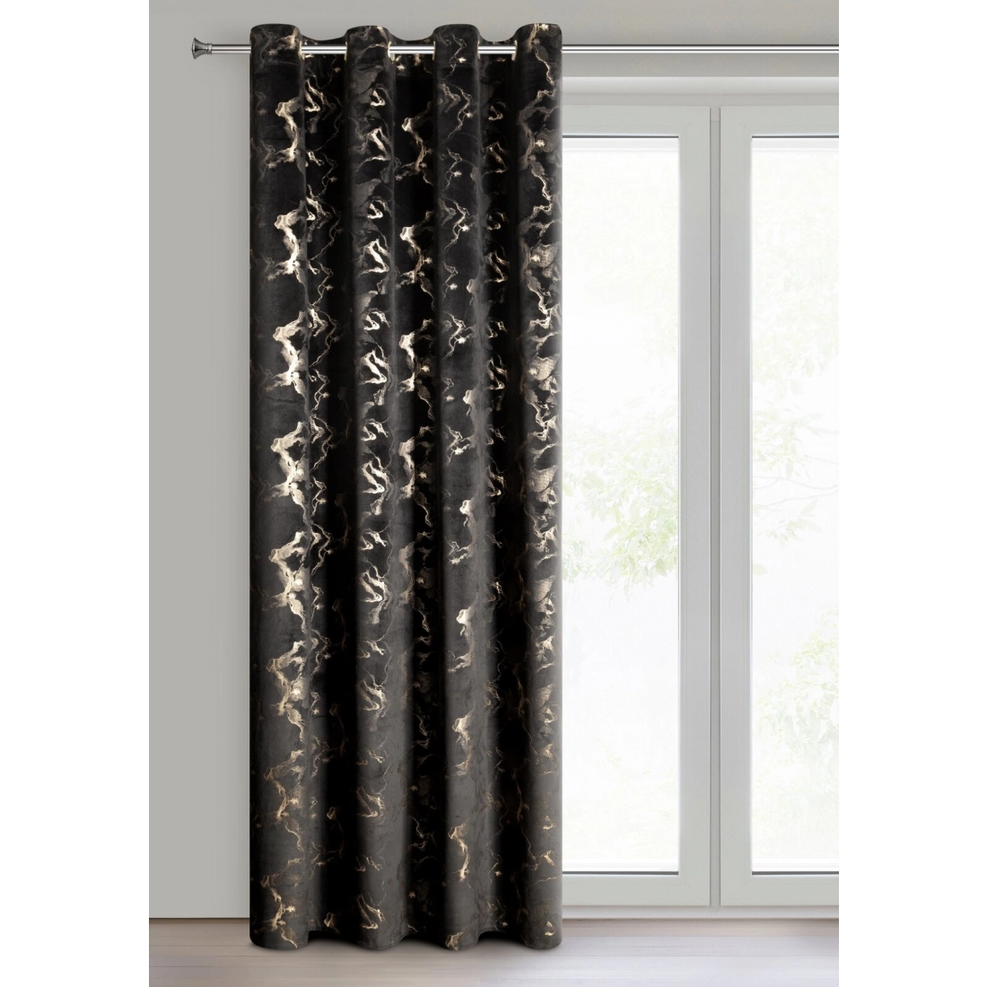 Záves 140x250 cm zamatový čierny šampanský na kovové krúžky RAJA