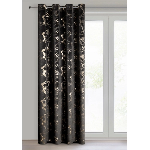 Záves 140x250 cm zamatový čierny šampanský na kovové krúžky RAJA