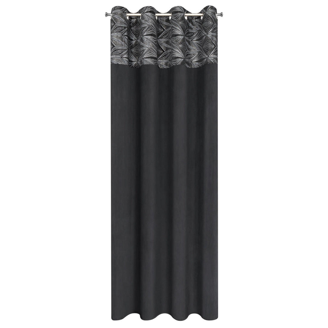Závěs 140 x 250 cm sametový černý, stříbrný na kovové kroužky ARIANA